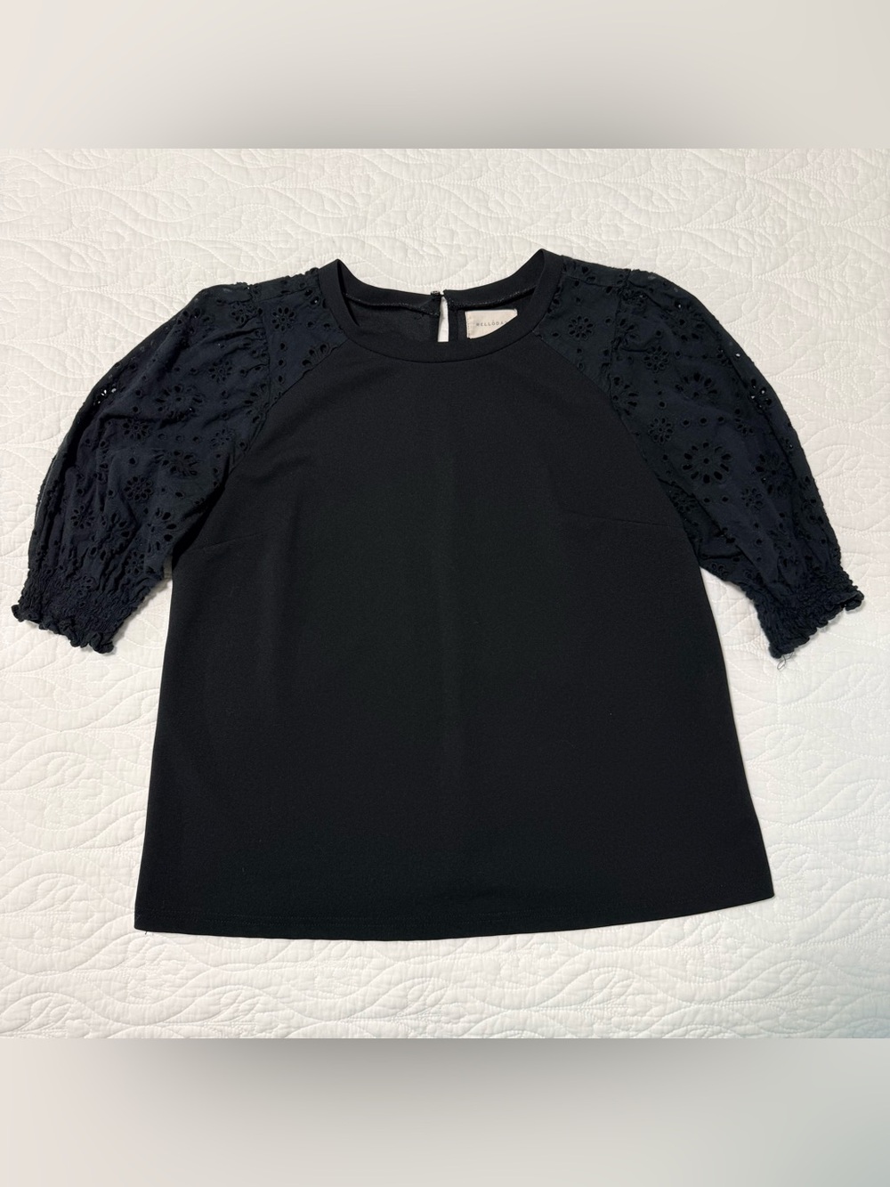 MELLODAY Black Eyelet Puff Sleeve Top Black Medium